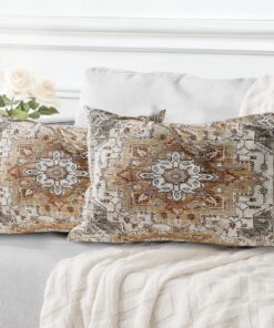 ECZOIL Braun 2er Set Boho Kissenbezüg 40x80 cm Böhmische Blumen Dekoration für Wohnzimmer-Schlafzimmer-Sofa
