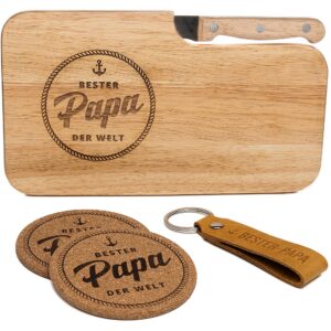 Kupi Vatertagsgeschenk für den besten Papa | Frühstücksbrettchen mit Schlüsselanhänger und Untersetzer | Top Vatertagsge
