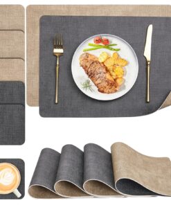 Myir Abwaschbare Tischdecken und -sets 6er Set, Platzdeckchen mit Lederoptik, Platzsets Doppelseitig Bedruckt
