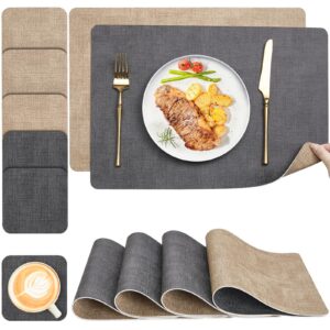 Myir Abwaschbare Tischdecken und -sets 6er Set, Platzdeckchen mit Lederoptik, Platzsets Doppelseitig Bedruckt