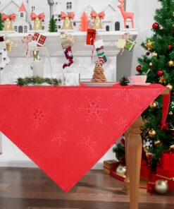 Smyry Abwaschbare Weihnachtstischdecke Rot 80x80 cm mit Schneeflocken Fleckenwiderstand für Küche und Party