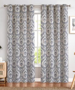 TOPICK Blickdicht Vorhänge für Wohnzimmer und Schlafzimmer Wärmeisoliert Blumen Muster Vintage Leinenoptik 2 Stück H225x