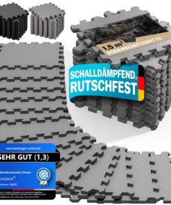 MONZANA® Bodenschutzmatten für Fitness & Pool – rutschfeste EVA‑Schaumstoff‑Puzzlematten mit Randstücken, 30×30 cm, 1,5/