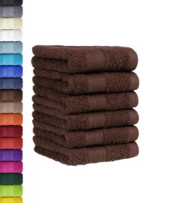 BaSaTex - 6er Pack Handtuch Set für Gäste - Handtücher mit Aufhängeschlaufe aus weicher Baumwolle in 30x50 cm - Schoko