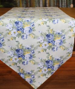 KAMACA Landhaus Serie RosenRomantik Marken Qualität Baumwoll Tischläufer Creme blau 40x170 cm