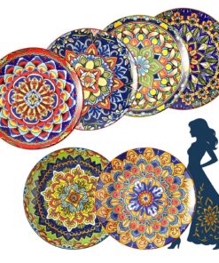 AHX Keramik Teller Set für 6 Personen - Modern Boho Blumen Design - 22 cm Dessertteller