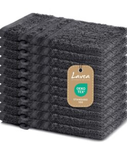 Lavea® Saugstarke Waschhandschuh 10er Set 15x21 cm – Anthrazit, Weiche Baumwollfolie, Frottierserie Elena, Premium-Quali