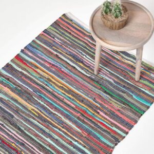 Homescapes Chindi-Teppich/Bettvorleger: Recyclingbaumannufung, buntes Muster, perfekt fürs Wohnzimmer, Schlafzimmer, min