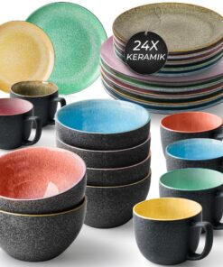 MIAMIO Geschirrset 24-teilig für 6 Personen – Steingut, spülmaschinenfest & mikrowellenfest – Las Palmitas Kollektion