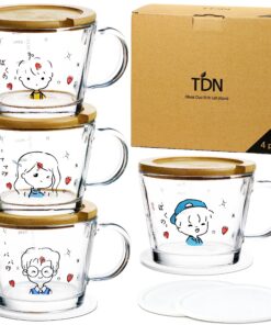 TDN Kaffeetassen Set, Trinktassen für Kaffee, Cappuccino und Tee, Spülmaschinen- und Mikrowellenfähiges Glas, 4er Set 40