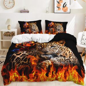 Yaofeiou 3D Effekt Tier Bettwäsche Schwarz Weiß Wendebettwäsche Mikrofaser Bettbezug Einzelbett Girl Boy Leoparden und F