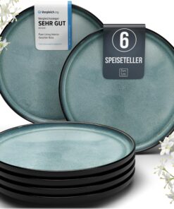 Steingut Teller Groß 6 Personen Traumhaftes Mediterranes Steingut Speise Teller Set für Pure Living in Petrol