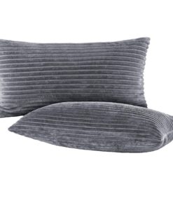 BaSaTex Winter Plüsch Deko Kissenbezüge | 2er Pack 40x80 cm | Anthrazit, Cashmere-Touch Coral Fleece, Rip-Cord, Sofakiss