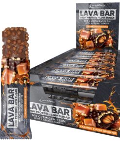 IronMaxx Lava Bar Proteinriegel - Caramel Fudge Brownie | High-Protein mit cremigem Kern und knusprigen Topping | Zucker