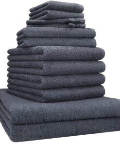 Betz Berlin Dunkelgrau Handtuch-Set 12-teilig – 100% Baumwolle – Oeko-TEX® Zertifiziert – extra saugfähig & weich – hohe