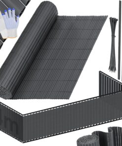 Kesser® PVC Sichtschutzmatte für Balkon und Terrasse Anthrazit 80x400cm Windschutz inclusiv Kabelbindern, Abdeckung & Ha