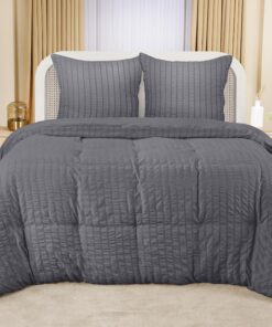 Utopia Bedding Seersucker Bettwäsche 220x240 cm - Mikrofaser Polyester - Grau + Kissenbezüge 65x65 cm