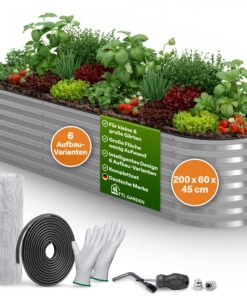TTL GARDEN Stahl Rostfreies Hochbeet Silber Oval für Gemüse und Kräuter - 45cm x 60cm x 200cm - Gartenbeet