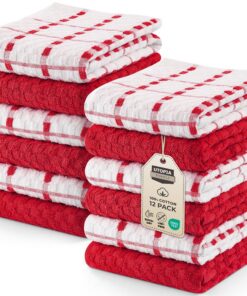 Utopia Towels 12er Pack Küchentücher Baumwolle Maschinenwaschbar Rot und Weiß