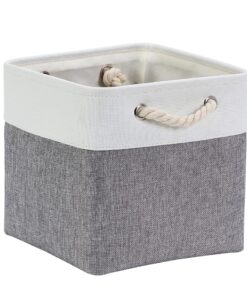 Mangata Stoff Aufbewahrungsbox Grau Weiß, faltbar, 33x33x33 cm für Schrank und Regal
