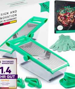 freegreen® Obst- & Gemüsehobel Edelstahl V-Klinge Auffangbehälter I Perfekte Schnittstücke für American Consumers