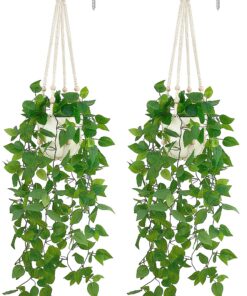 Mkono Gefälschte Hängepflanze mit Topf, perfekt für Schlafzimmer/Baderäume, 73cm Innen-Makramee-Pflanzenhänger, 2 Pack
