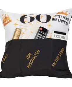 KAMACA Originelles Dekokissen 3-Taschen-Kissen 43x43 cm 60. Geburtstag Geschenk