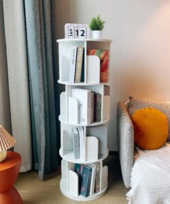 Heehee Massivholz Drehbares Bücherregal für Kinder und Erwachsene multifunktionaler Bücherregal-Organizer (4-Stöckig-Wei