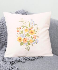 KAMACA Blumen Kissenhülle Stickset zum Selbststicken Erwachsene 40x40 cm Vorgezeichelter Stielstich komplettes Stickpack