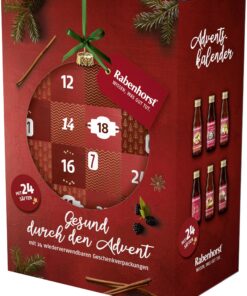 RABENHORST Saft Adventskalender 2025 – 24 hochwertige Direktsäfte in Glasflaschen – Gesunder Adventskalender für Kinder