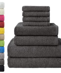 NatureMark 8-tlg. Frottier-Handtuch-Set – 100% Baumwolle (OEKO-TEX), Anthrazit: 4 Gästetücher, 2 Handtücher, 2 Duschtüch