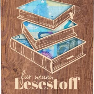 Buch Gutschein - XL Geldgeschenk aus Holz inkl. Ständer | Bücher - Geburtstagskarte für Buchliebhaber | Bücherwurm Grußk