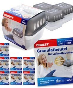 Großes Graues Luftentfeuchter Set-4x Entfeuchter mit 8x 400g Nachfüllbeutel Granulat für Feuchtigkeit, Schimmelfreies Zi