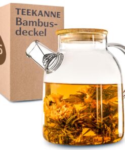 Teekanne Glas 1,5 Liter - Für heiße und kalte Getränke - Kälte- und Hitzebeständig
