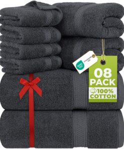Utopia Towels 8-teiliges Handtuch-Set aus Baumwolle – 2 Badetücher, 2 Handtücher, 4 Waschlappen mit Aufhänger, Grau – OE