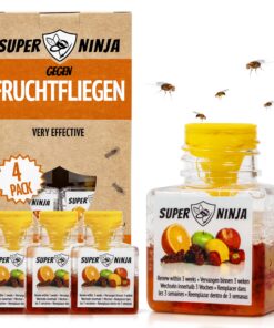 Super Ninja Fruchtfliegenfalle - Wirksame Innengestaltungslösung für Haushalte und Küchen, 4er-Pack, bis zu 3 Wochen Lei