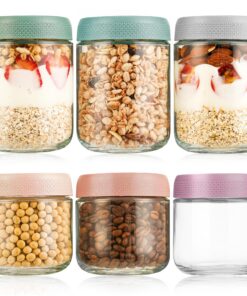 Solvant 6er-Set Overnight Oats Gläser für Healthy-Moms im Fitnessstudio Mit Speichelfunktion und Mason-Jar-Design
