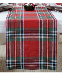 Solino Home Madras Holiday Plaid Leinen-Tischläufer, 100 % reines Leinen, 396 cm lang, für Esszimmer, 35,6 x 392,2 cm, W