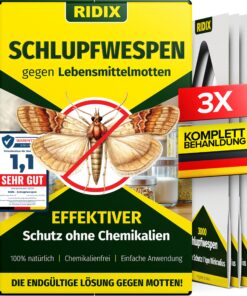 Ridix® Schlupfwespen gegen Lebensmittelmotten - Bio-Lösung ohne Chemie für Haus- und Pfandleibern - 3 Lieferungen mit je