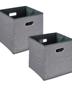 Relaxdays Aufbewahrungsbox Faltbare Regalboxen 32x33x33cm Grifflöcher grau 2er Set