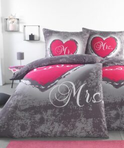 BaSaTex Microfaser Partner Bettwäsche | 2X 155x220 Bettbezug + 2X 80x80 Kissenbezug | Design: Heart Love | Bedienungsniv