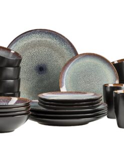 MÄSER 934100 Serie Teona Keramik Geschirr Set für 4 Personen - 20-teiliges Kombiservice mit grün-brauner Reaktivglasur u