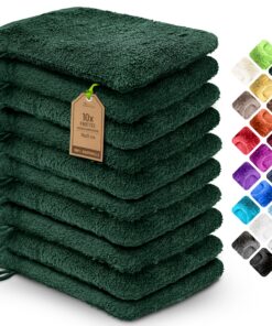 NatureMark 10er Waschhandschuhe aus Frottee – 100% Baumwolle, weich & robust, OEKO-TEX STANDARD 100, 15×21 cm (Dunkelgrü