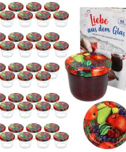MamboCat Sturzgläser 40er Set 230 ml - Sturzfest mit Diamant Gelierzauber Rezeptheft & Obst Dekor für Marmelade Einmache