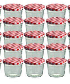 25er Set Sturzglas 230 ml Marmeladenglas mit rotem kariertem Deckel