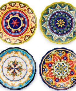 UNICASA Speiseteller Set 27cm Bunt mit Muster - 4 Personen Spülmaschinengeeignet 4 Teilig