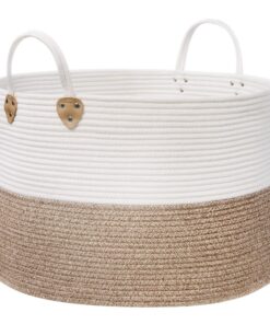 SONGMICS Baumwollseilkorb, 100 L, für Wäsche und Spielzeug, Braun-Beige, 55 x 55 x 35 cm, LCB401N01