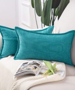 Madizz 2er Set kurze Chenille Zierkissenbezüge weich und dekorativ für Sofa und Schlafzimmer Blaugrün 40x80 cm