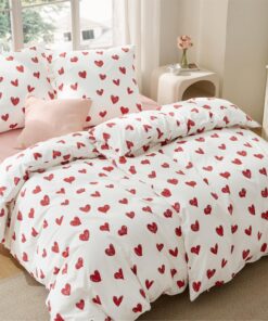 BEDSURE Bettwäsche - Weiß mit Herzen-Muster - für Familie - Ideal für Sommer - Oeko-TEX Standard 100 135x200 4-teiliges