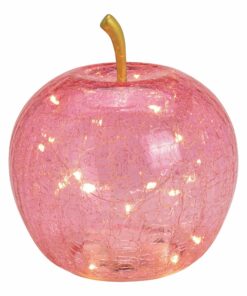 Spetebo LED Crackle Glas Apfel - rosa - Dekorasious Tischlampe für Zimmerrahmung - mit Drahtlichterkette und Timer Bater